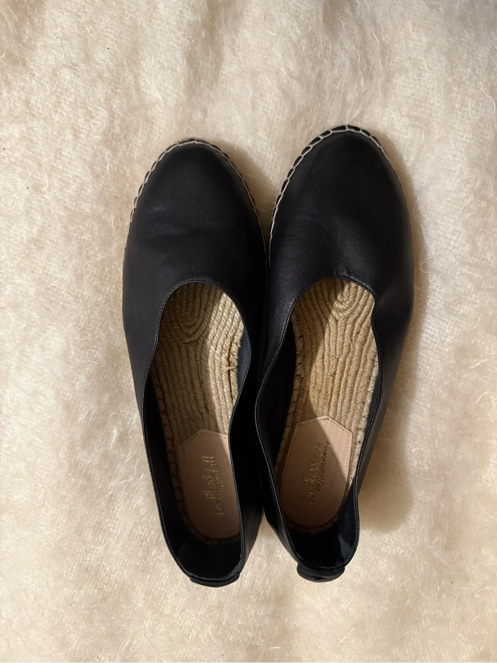 Loeffler Randall Black Leather Slip-On Espadrille Flats